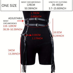  Double Layer Harness Belt PU Leather Fringe Gothic Waistband
