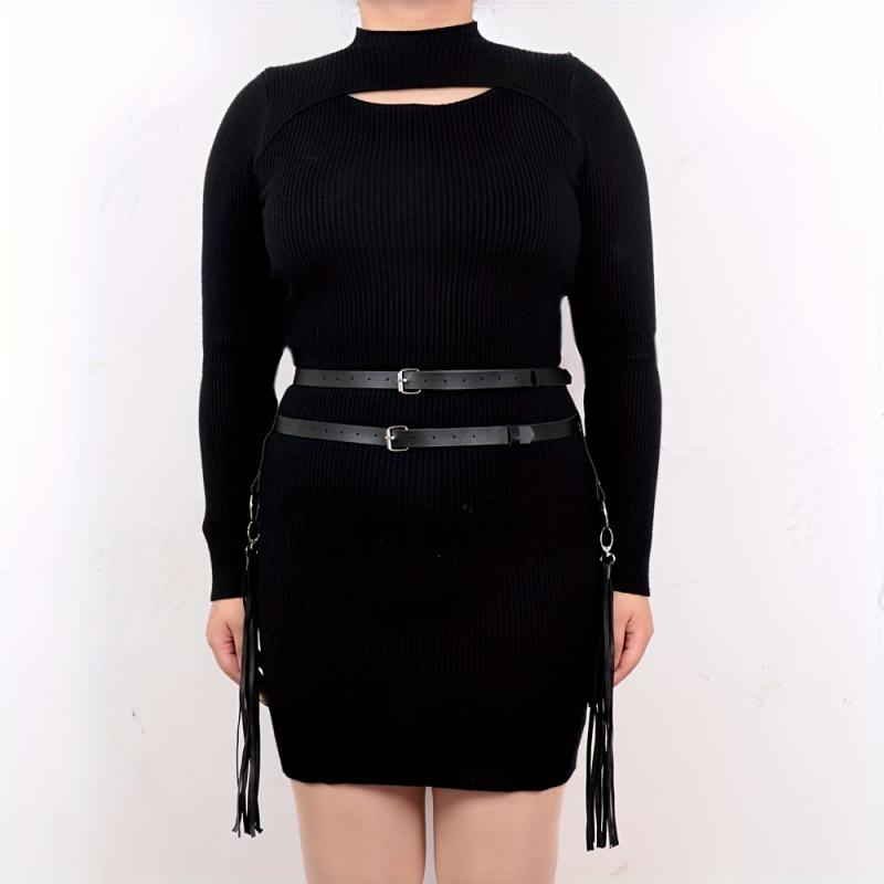  Double Layer Harness Belt PU Leather Fringe Gothic Waistband