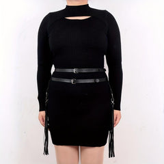  Double Layer Harness Belt PU Leather Fringe Gothic Waistband