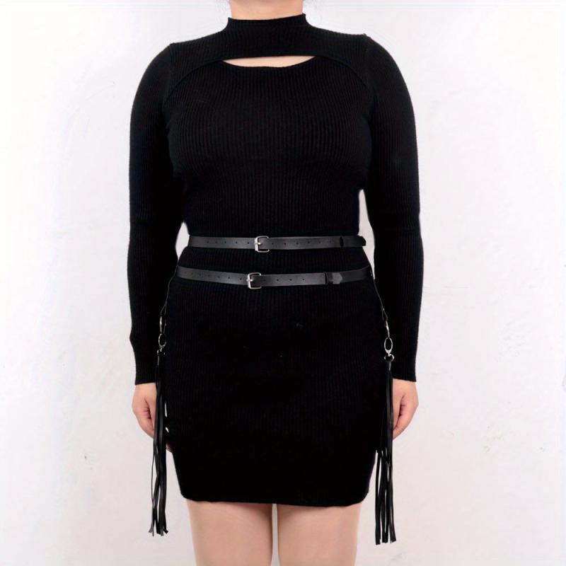  Double Layer Harness Belt PU Leather Fringe Gothic Waistband