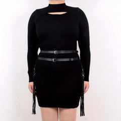 Double Layer Harness Belt PU Leather Fringe Gothic Waistband