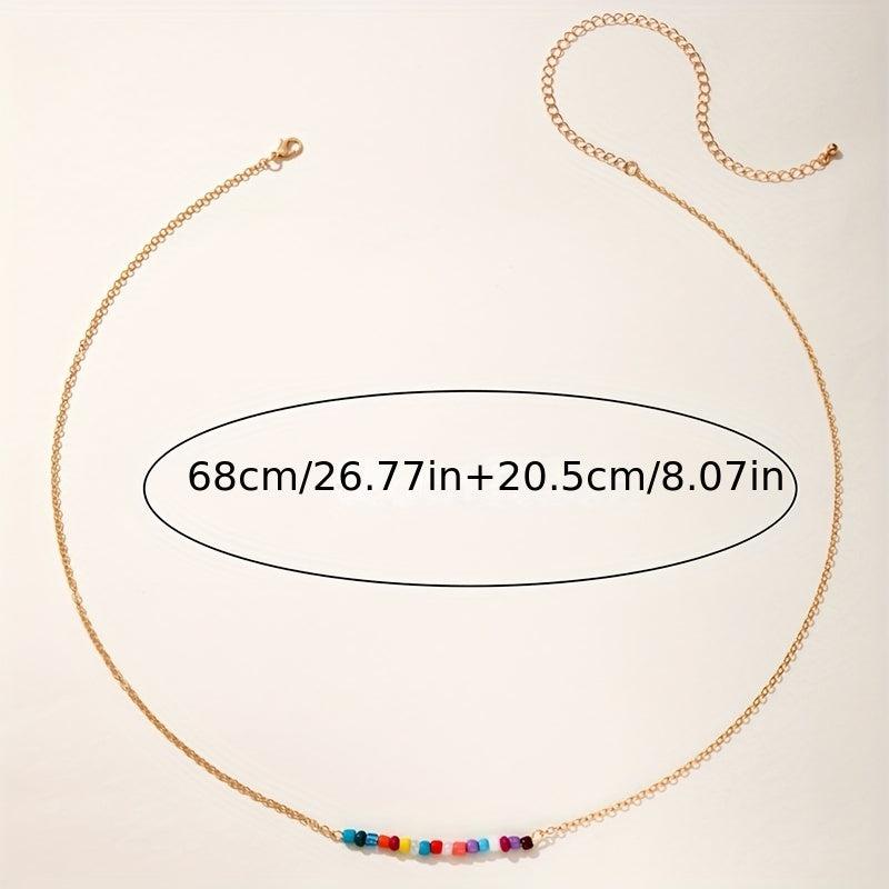 Colorful Beaded Golden Metal Belly Chain Waistband for Women