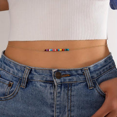 Colorful Beaded Golden Metal Belly Chain Waistband for Women