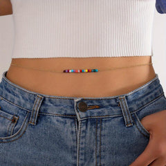 Colorful Beaded Golden Metal Belly Chain Waistband for Women