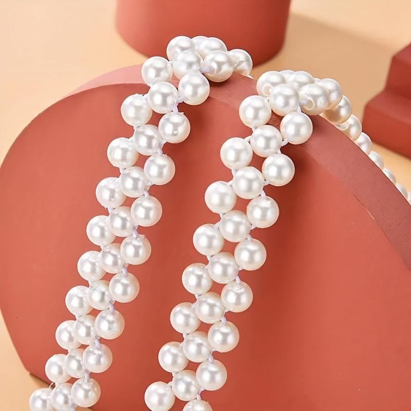 Rhinestone Faux Pearl Belt Elastic Waistband Women Casual Dress Girdle