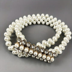 Rhinestone Faux Pearl Belt Elastic Waistband Women Casual Dress Girdle