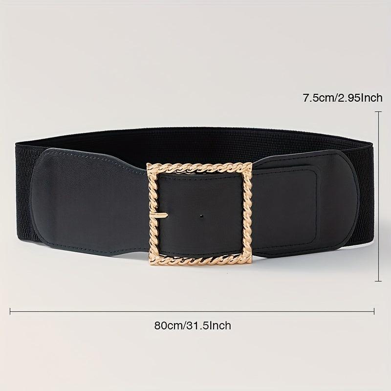 Square Buckle Wide Belt Solid Decorative Waistband for Women