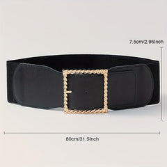 Square Buckle Wide Belt Solid Decorative Waistband for Women