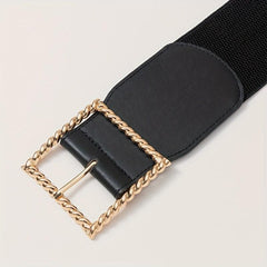 Square Buckle Wide Belt Solid Decorative Waistband for Women
