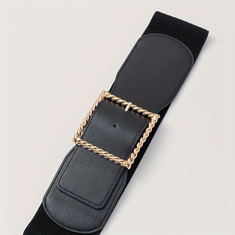 Square Buckle Wide Belt Solid Decorative Waistband for Women