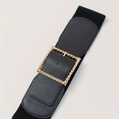 Square Buckle Wide Belt Solid Decorative Waistband for Women