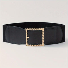 Square Buckle Wide Belt Solid Decorative Waistband for Women