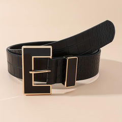  Half Square Buckle Belt Crocodile Pattern PU Belt