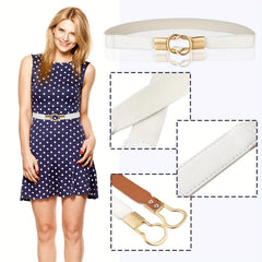 Thin Elastic Waistband Belt Classic Round Buckle Dress Coat Girdle