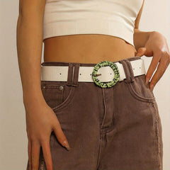  Stylish PU Leather Crocodile Pattern Embossed Belt for Women