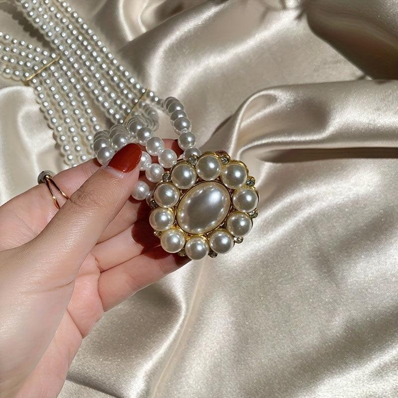Wide Belt Pearl Flower Buckle Elastic Chain Belts For Women Dress