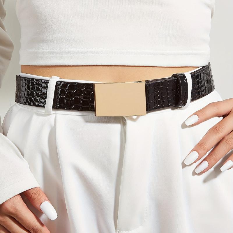 Women's Embossed Buckle Belt PU Leather Casual Jeans Pants Belt