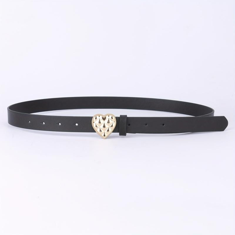 Heart-Shaped Golden Buckle Belt PU Leather Casual Jeans Belts