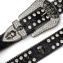 Rhinestone Rivet Punk Skull Head Unisex Western Cowboy Cowgirl Belt Bling