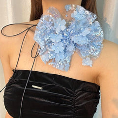 Sequin Mesh Bowknot Sash Belt Lace Up Wax Rope Waist Belt