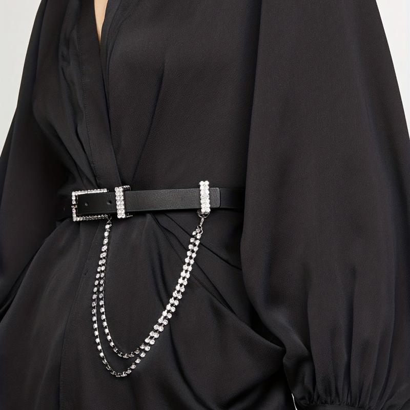 Rhinestone Chain Tassel PU Belt for Women