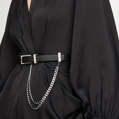 Rhinestone Chain Tassel PU Belt for Women