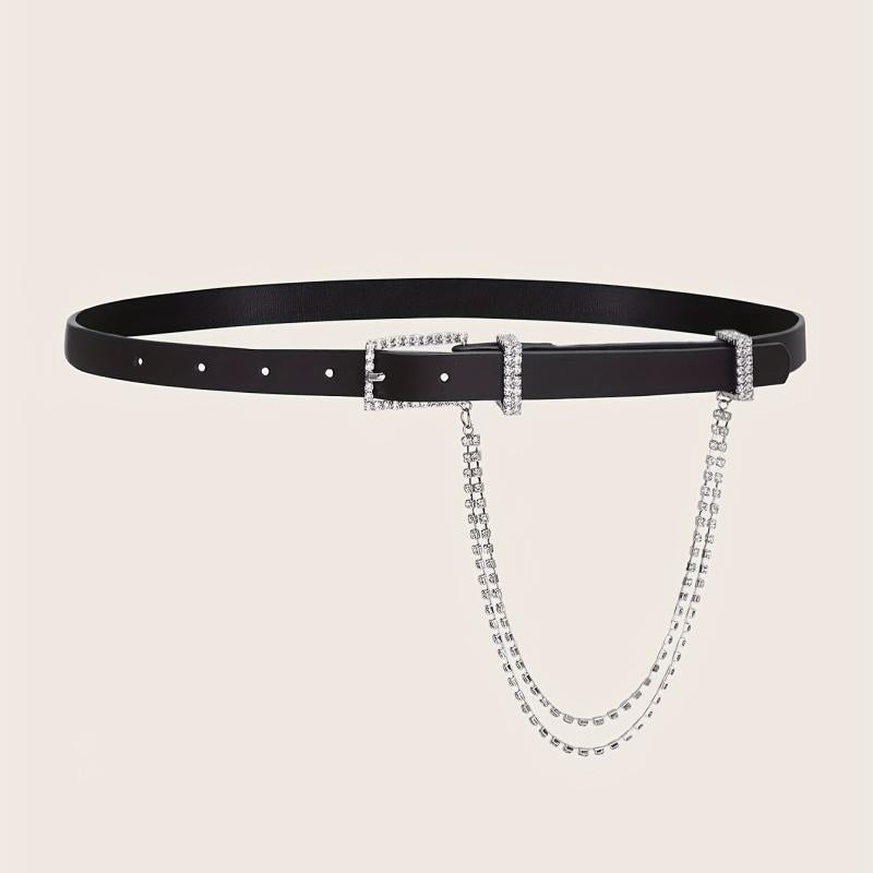 Rhinestone Chain Tassel PU Belt for Women