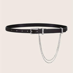 Rhinestone Chain Tassel PU Belt for Women