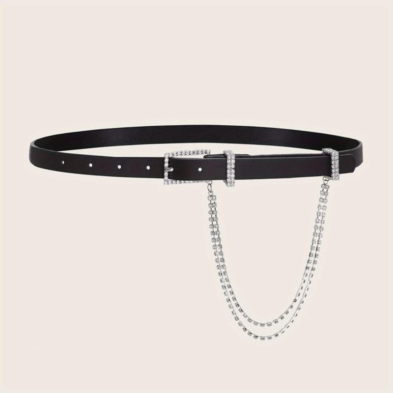 Rhinestone Chain Tassel PU Belt for Women