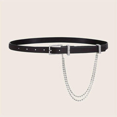Rhinestone Chain Tassel PU Belt for Women
