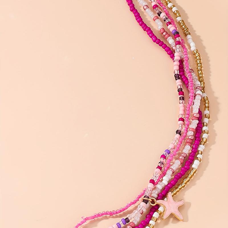 5pcs Pink Waist Chain Starfish Pendant Beach Body Jewelry