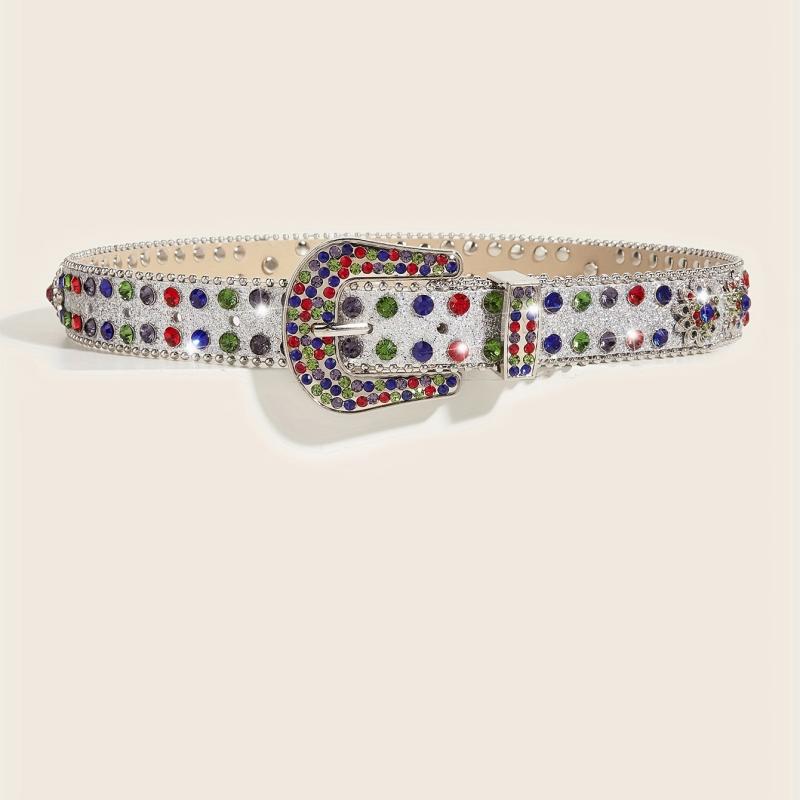 Sparkly Rhinestone PU Belt Colorful Sequin Hip Hop Rivet Jeans Belt Y2K Belts