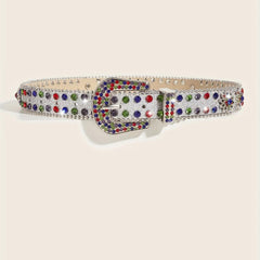 Sparkly Rhinestone PU Belt Colorful Sequin Hip Hop Rivet Jeans Belt Y2K Belts