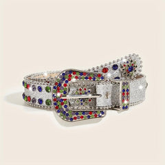 Sparkly Rhinestone PU Belt Colorful Sequin Hip Hop Rivet Jeans Belt Y2K Belts