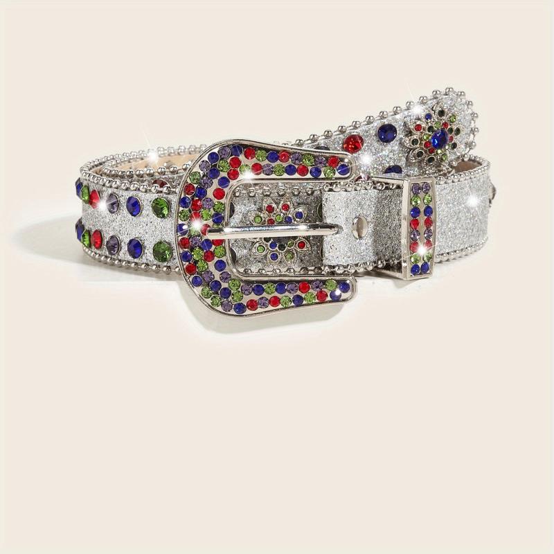 Sparkly Rhinestone PU Belt Colorful Sequin Hip Hop Rivet Jeans Belt Y2K Belts