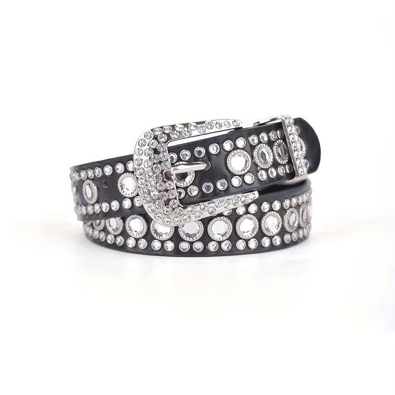 Eyelet Hollow Out Rivet Belt Rhinestone Inlaid Hip Hop PU Leather Punk Y2K Belt