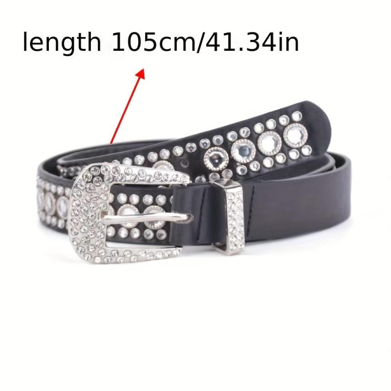 Eyelet Hollow Out Rivet Belt Rhinestone Inlaid Hip Hop PU Leather Punk Y2K Belt
