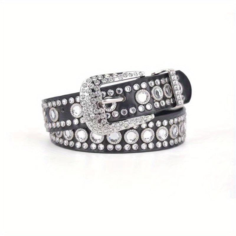 Eyelet Hollow Out Rivet Belt Rhinestone Inlaid Hip Hop PU Leather Punk Y2K Belt
