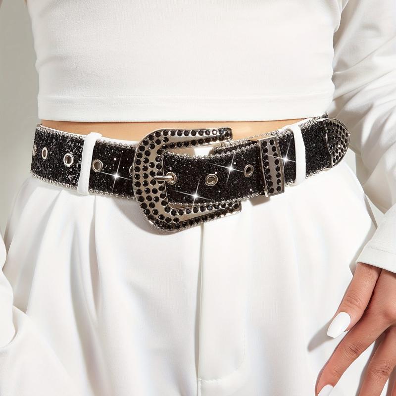 Sparkly Rhinestone Buckle PU Belt for Women