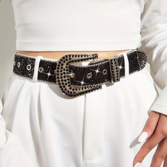 Sparkly Rhinestone Buckle PU Belt for Women