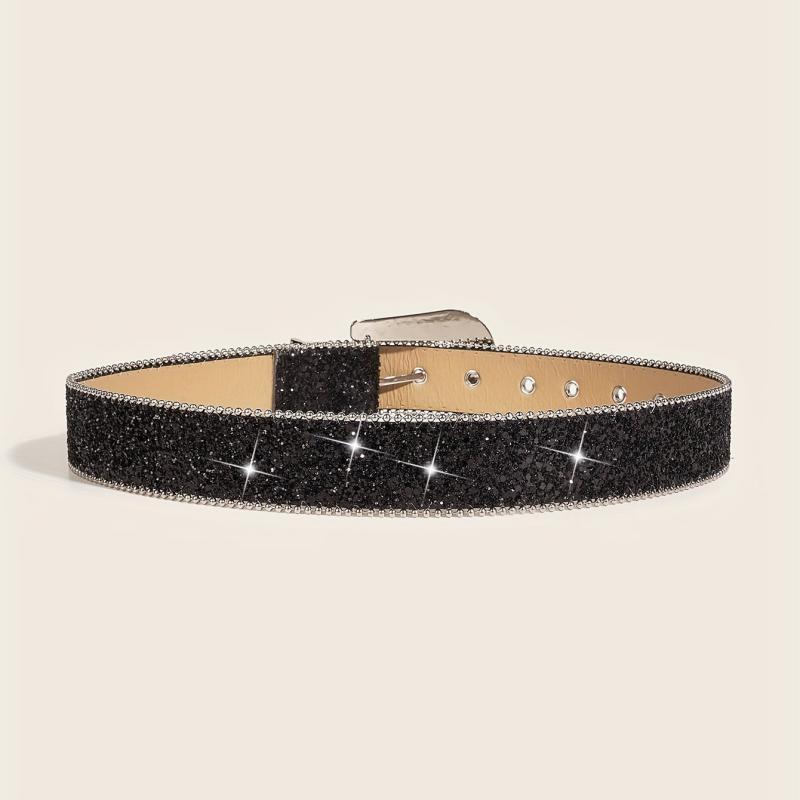 Sparkly Rhinestone Buckle PU Belt for Women