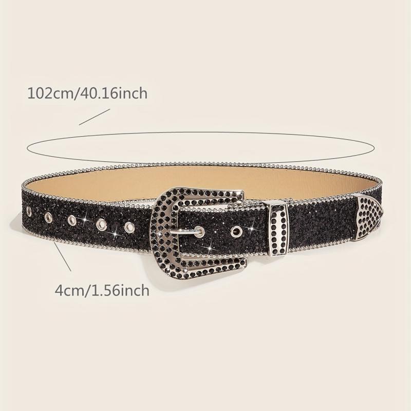 Sparkly Rhinestone Buckle PU Belt for Women