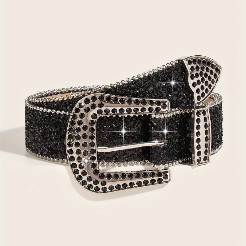 Sparkly Rhinestone Buckle PU Belt for Women