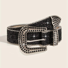 Sparkly Rhinestone Buckle PU Belt for Women