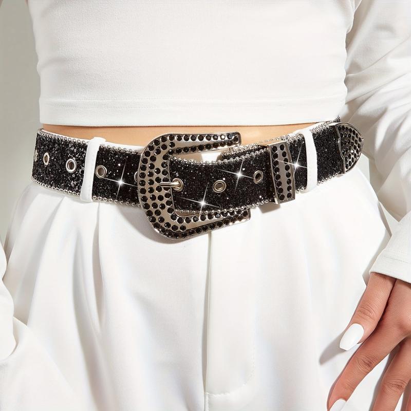 Sparkly Rhinestone Buckle PU Belt for Women