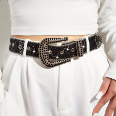 Sparkly Rhinestone Buckle PU Belt for Women