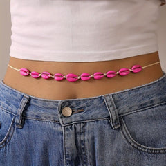 Vintage Shell Beaded Waist Chain Red Elastic Braided Waistband