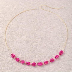 Vintage Shell Beaded Waist Chain Red Elastic Braided Waistband