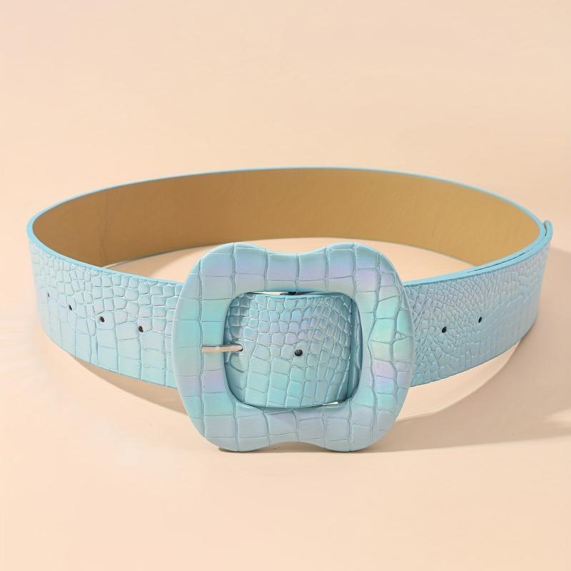  Laser Belt Embossed PU Leather Dress Coat Girdle Belts