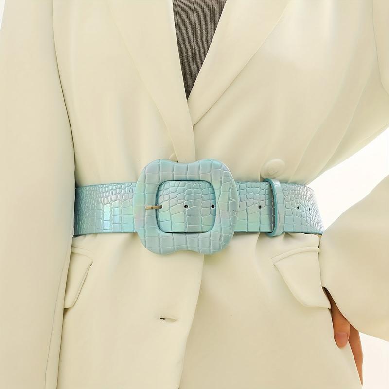  Laser Belt Embossed PU Leather Dress Coat Girdle Belts